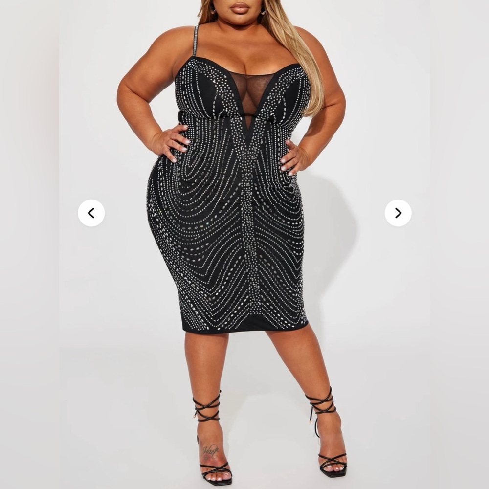 Fashion Nova Black Dress with Silver Embellishments Size 1XL